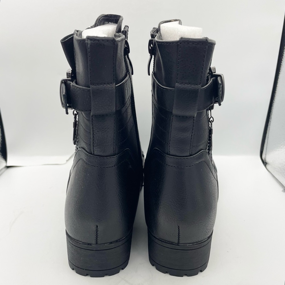Id Required lace-up black stylish combat moto boots buckle detail women’s Size 7 - Picture 8 of 12